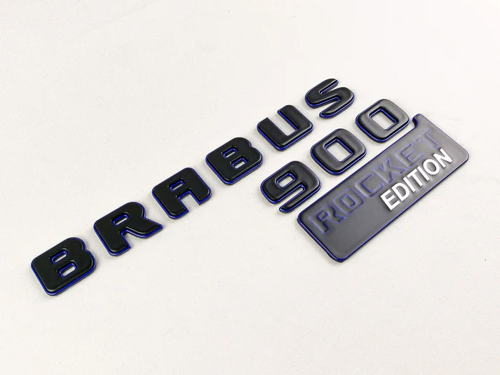 Brabus 900 Rocket Edition Rear Emblem Black with Blue Metal Badge for Mercedes-Benz Cars